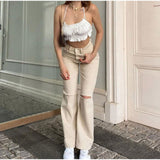 solvbao LANFUBEISI Y2k Blue Ripped Baggy Flare Pants Women High Waist Harajuku Wide Leg Denim Jeans Mom Female Streetwear Harajuku Trousers