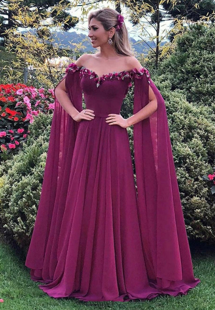 solvbao Purple Chiffon Long Prom Dresses, A-Line Evening Dresses