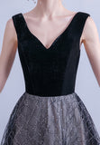 solvbao Black V-Neck Velvet Long Prom Dresses, Black Evening Dress