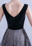 solvbao Black V-Neck Velvet Long Prom Dresses, Black Evening Dress