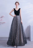 solvbao Black V-Neck Velvet Long Prom Dresses, Black Evening Dress