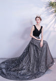 solvbao Black V-Neck Velvet Long Prom Dresses, Black Evening Dress