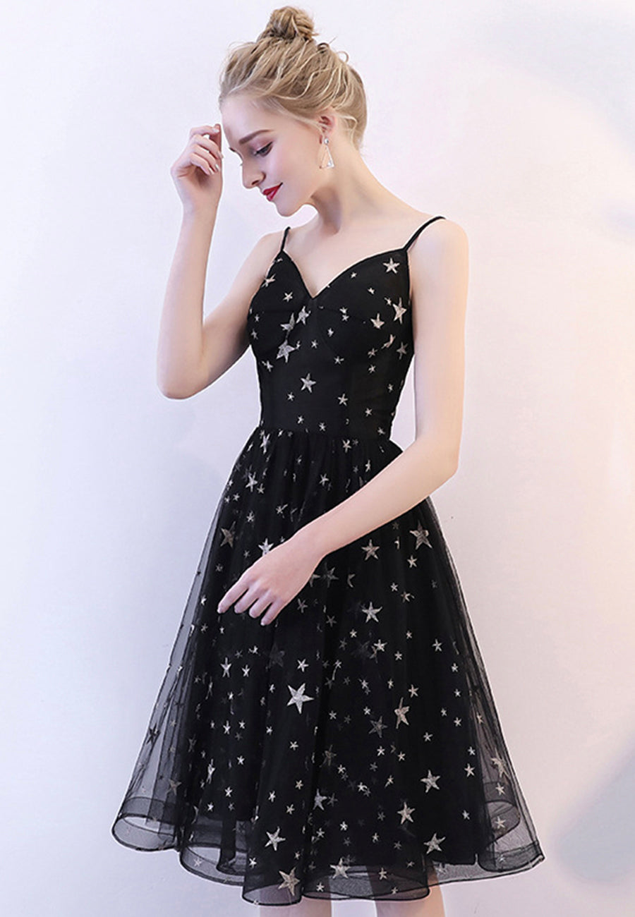 solvbao Black Tulle Short Prom Dresses, A-Line Homecoming Dresses