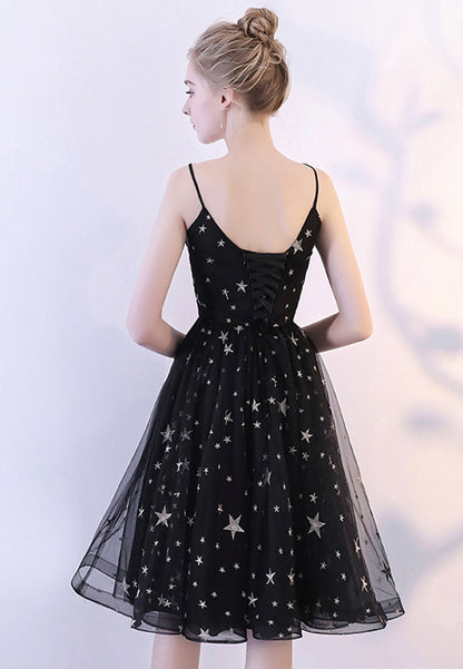 solvbao Black Tulle Short Prom Dresses, A-Line Homecoming Dresses