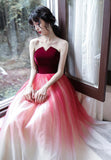 solvbao Burgundy Velvet Tulle Long Prom Dresses, A-Line Evening Dresses