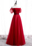 solvbao Red Tulle Long Prom Dresses, A-Line Off the Shoulder Evening Dresses