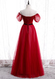 solvbao Red Tulle Long Prom Dresses, A-Line Off the Shoulder Evening Dresses