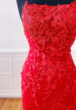 solvbao Red Lace Long Prom Dresses, Mermaid Evening Dresses