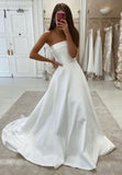 solvbao White Strapless Satin Long Prom Dresses, Simple Evening Dresses