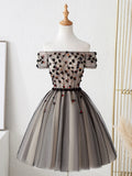 solvbao Cute Tulle Short Prom Dress with Flowers, Black Tulle Party Dress