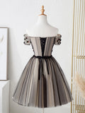 solvbao Cute Tulle Short Prom Dress with Flowers, Black Tulle Party Dress