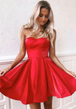 solvbao Red Strapless Short Prom Dresses, A-Line Mini Red Dresses