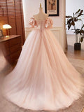 solvbao Pink Sweetheart Neck Corset Tulle Prom Dress, A-Line Off the Shoulder Sweet 16 Dress