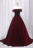 solvbao Burgundy Velvet Long Prom Dresses, A-Line Evening Dresses