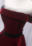 solvbao Burgundy Velvet Long Prom Dresses, A-Line Evening Dresses