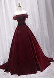 solvbao Burgundy Velvet Long Prom Dresses, A-Line Evening Dresses