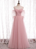 solvbao Pink Tulle Long Prom Dresses, A-Line Evening Dresses