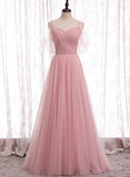 solvbao Pink Tulle Long Prom Dresses, A-Line Evening Dresses