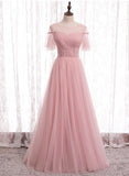 solvbao Pink Tulle Long Prom Dresses, A-Line Evening Dresses