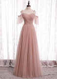 solvbao Pink Tulle Long Prom Dresses, A-Line Evening Party Dresses