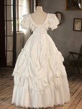 solvbao White V-Neck Satin Long Prom Dress, Lace Wedding Dress