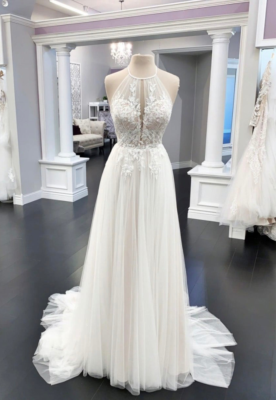 solvbao Ivory Lace Long Prom Dresses, A-Line Evening Dresses