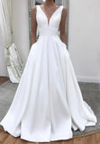 solvbao White Satin Long Prom Dress, A-Line Evening Dresses