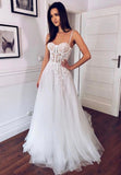 solvbao White Spaghetti Lace Long Prom Dresses, A-Line Evening Dresses