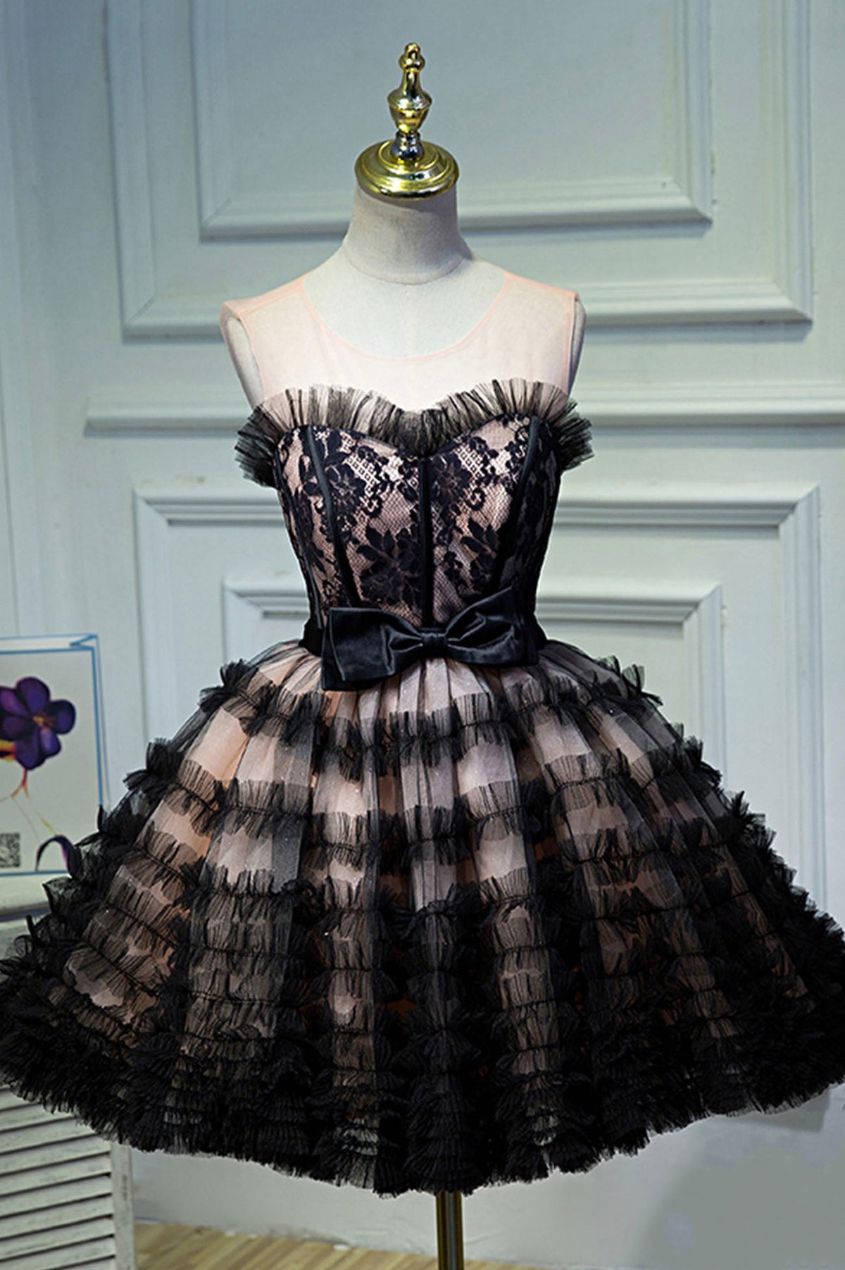 solvbao Black Layers Tulle Short Prom Dress, A-Line Homecoming Party Dress