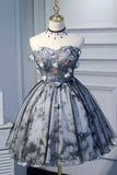 solvbao Gray Short Strapless Tulle Prom Dress, Cute A-Line Party Dress