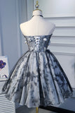 solvbao Gray Short Strapless Tulle Prom Dress, Cute A-Line Party Dress