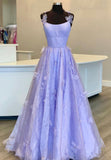 solvbao Purple Tulle Long A-Line Prom Dresses, Pink Evening Dresses