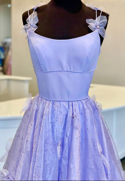 solvbao Purple Tulle Long A-Line Prom Dresses, Pink Evening Dresses