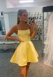 solvbao Yellow Satin Short Prom Dresses, A-Line Homecoming Dresses