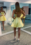 solvbao Yellow Satin Short Prom Dresses, A-Line Homecoming Dresses