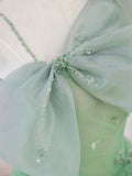 solvbao Green Tulle Short Prom Dress, A-Line Evening Dress with Bow