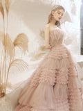 solvbao Light Pink Tulle Layers Long Prom Dresses, Beautiful Tulle Sweet 16 Dresses